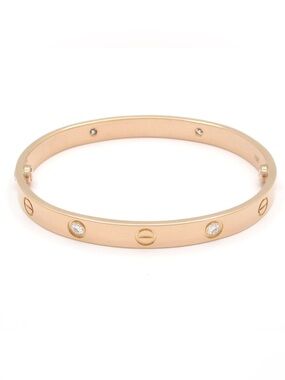 Authentic CARTIER LOVE collection rose gold 4 diamond bracelet size 17 CLASSIC